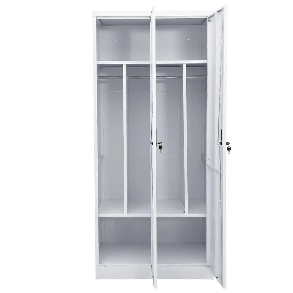 Steel Wardrobe Cabinet Grey Large Clothing Organizer with 2 Shelves