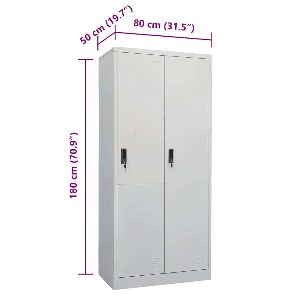 Steel Wardrobe Cabinet Grey Large Clothing Organizer with 2 Shelves