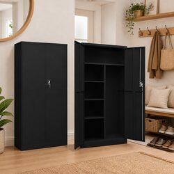 Practical Black Steel Locker Cabinet with 4 Flexible Shelves