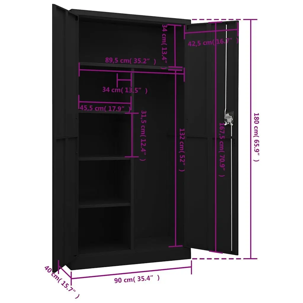 Steel Locker Cabinet Black 4 Shelf Storage Organiser