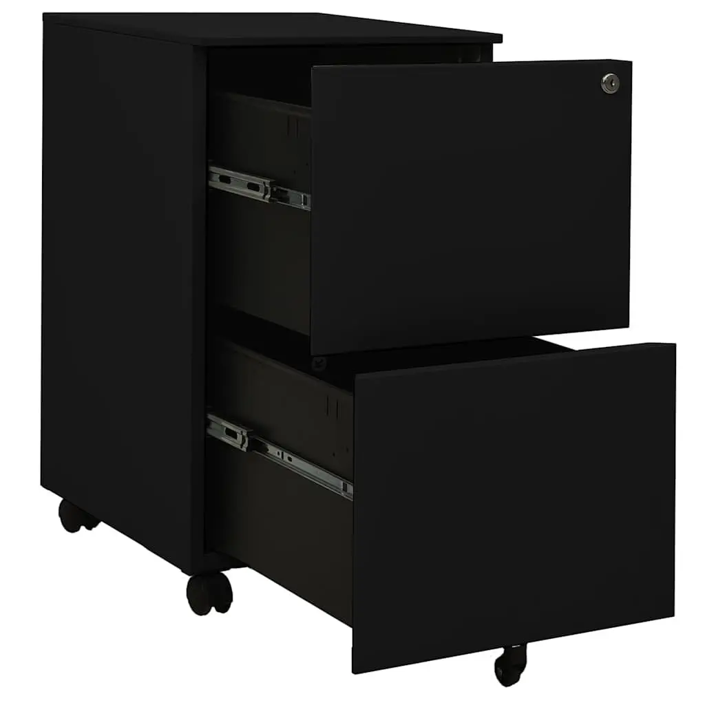 Mobile File Cabinet 2 Drawer Office Filing Storage Black Steel Organiser