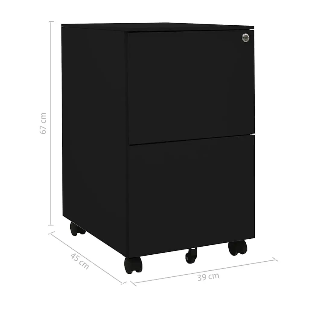 Mobile File Cabinet 2 Drawer Office Filing Storage Black Steel Organiser