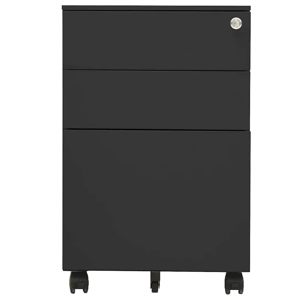 Mobile Steel Filing Cabinet Anthracite 3 Drawer Office Storage with Locks