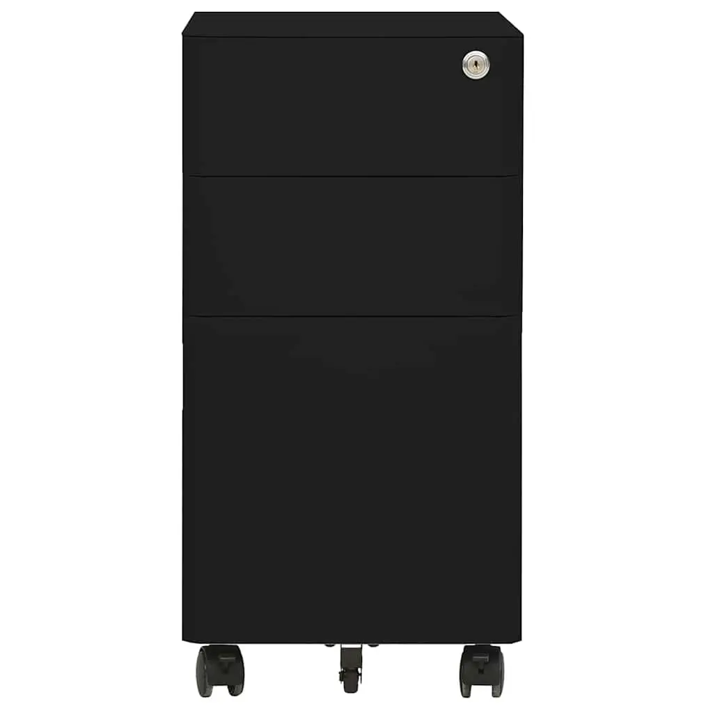 3 Drawer Mobile File Cabinet Steel Black Office Storage with Lock and Wheels