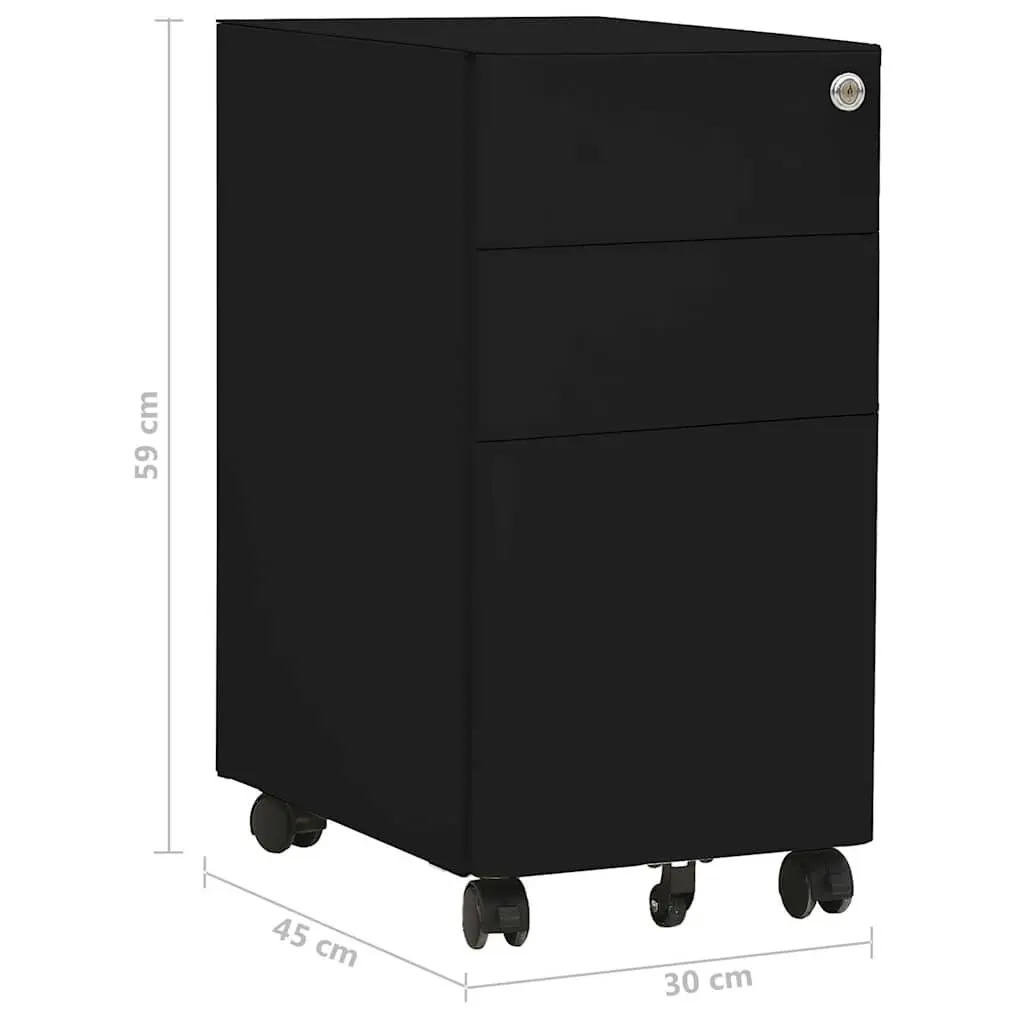 3 Drawer Mobile File Cabinet Steel Black Office Storage with Lock and Wheels