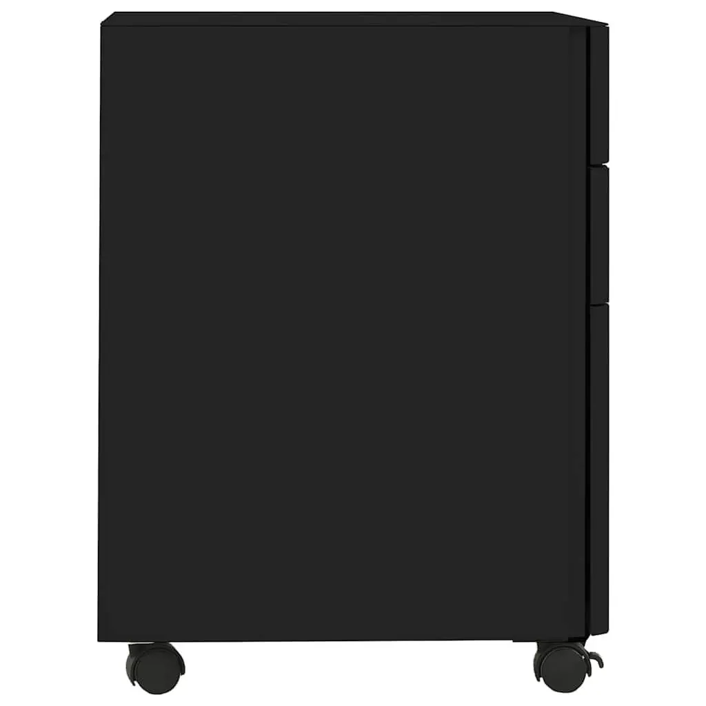 3 Drawer Mobile File Cabinet Steel Black Office Storage with Lock and Wheels