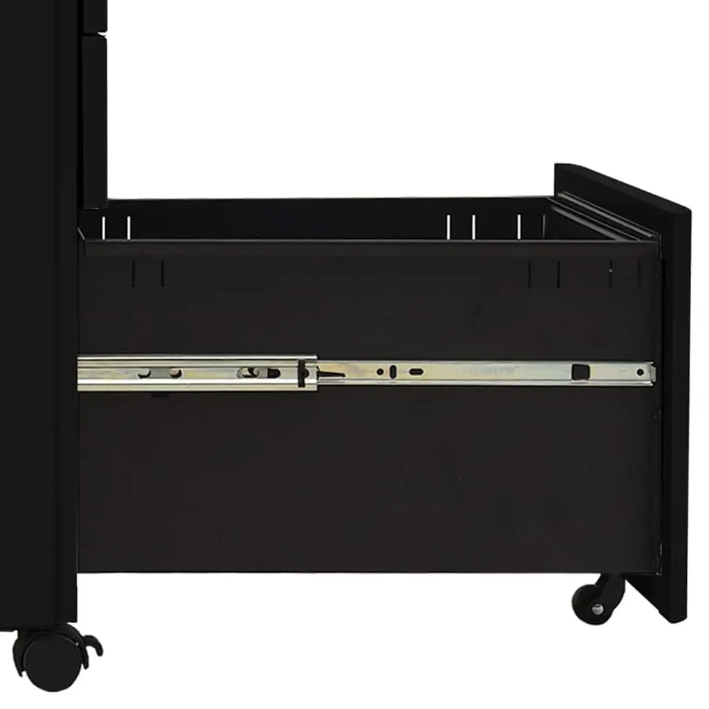3 Drawer Mobile File Cabinet Steel Black Office Storage with Lock and Wheels