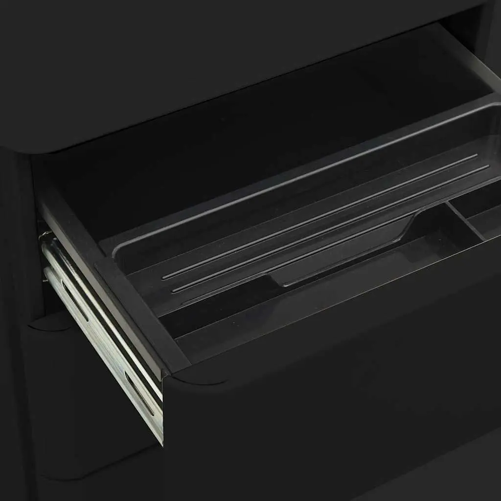 3 Drawer Mobile File Cabinet Steel Black Office Storage with Lock and Wheels