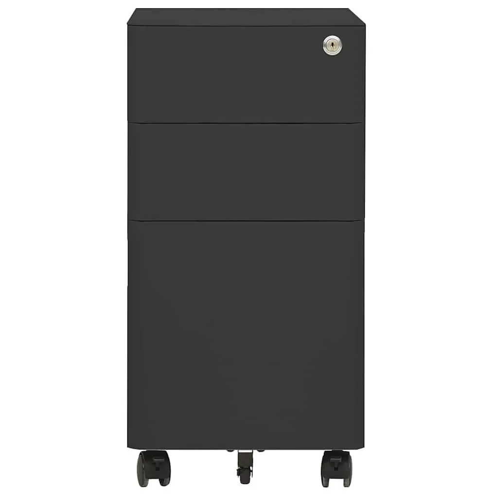 Mobile File Cabinet 3 Drawer Office Storage Steel Anthracite with Lock Pencil