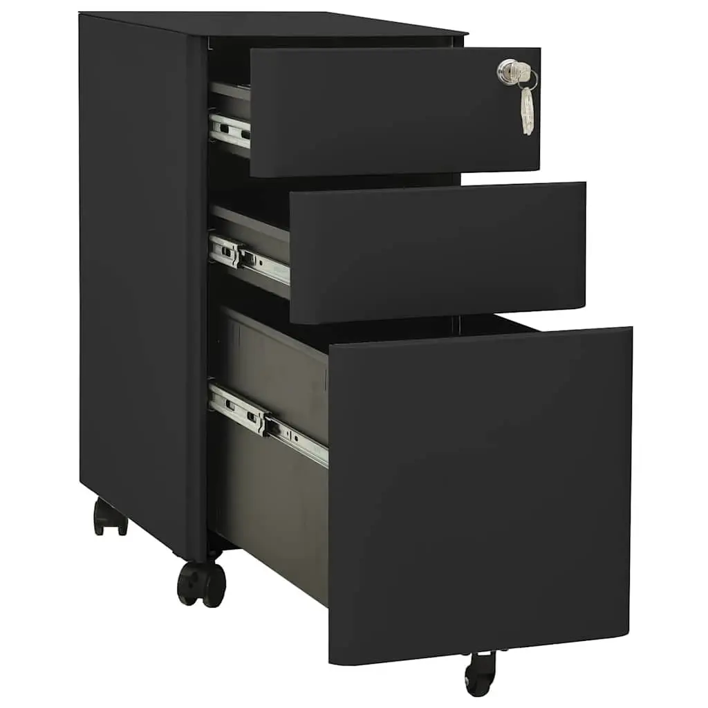 Mobile File Cabinet 3 Drawer Office Storage Steel Anthracite with Lock Pencil