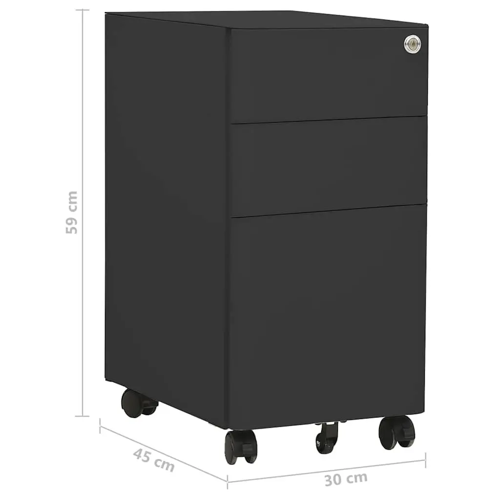 Mobile File Cabinet 3 Drawer Office Storage Steel Anthracite with Lock Pencil