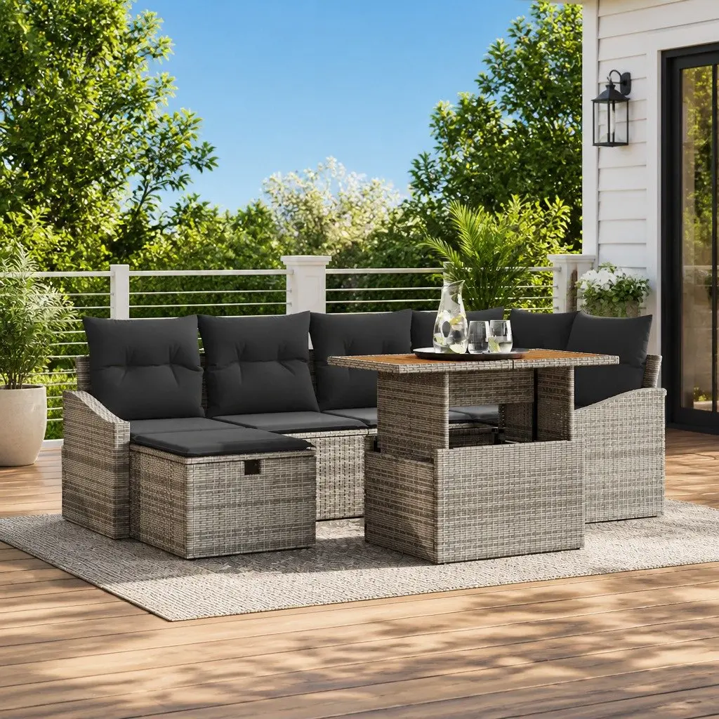 Garden Sofa Set Modular Poly Rattan 7 Piece Grey Outdoor Furniture
