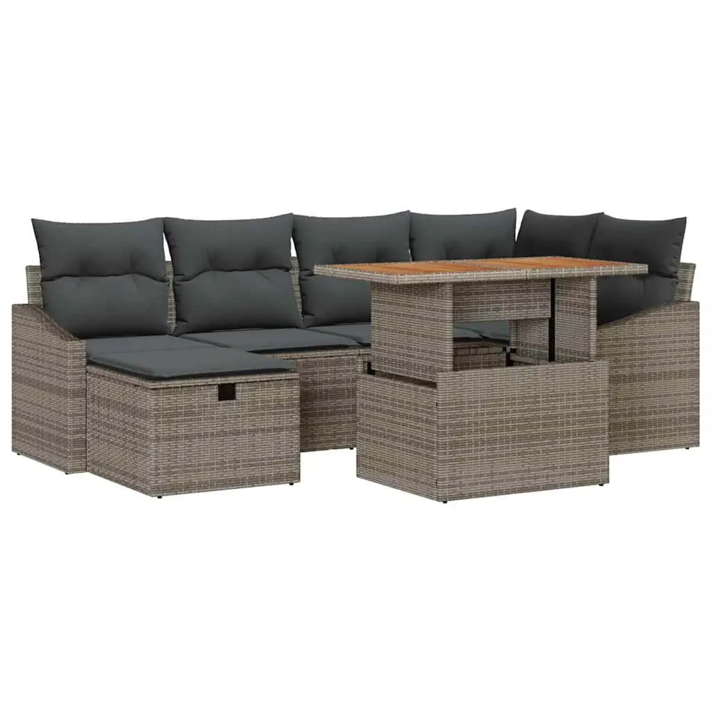 Garden Sofa Set Modular Poly Rattan 7 Piece Grey Outdoor Furniture