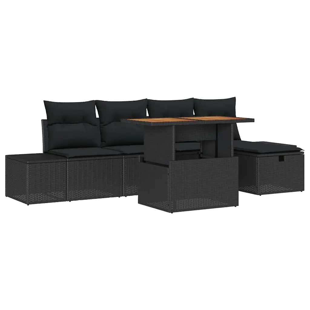 Outdoor Garden Sofa Set Poly Rattan 6 Piece Black with Cushions