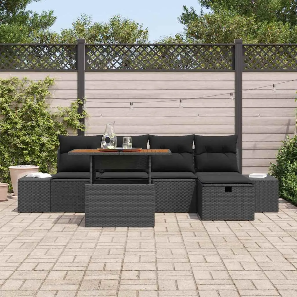 Outdoor Garden Sofa Set Poly Rattan 6 Piece Black with Cushions