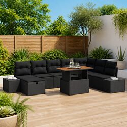 Outdoor Garden Sofa Set 9 Pieces Black Poly Rattan Furniture Patio Lounge with