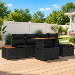 Practical Black 6-Piece Garden Sofa Set for Outdoor Comfort