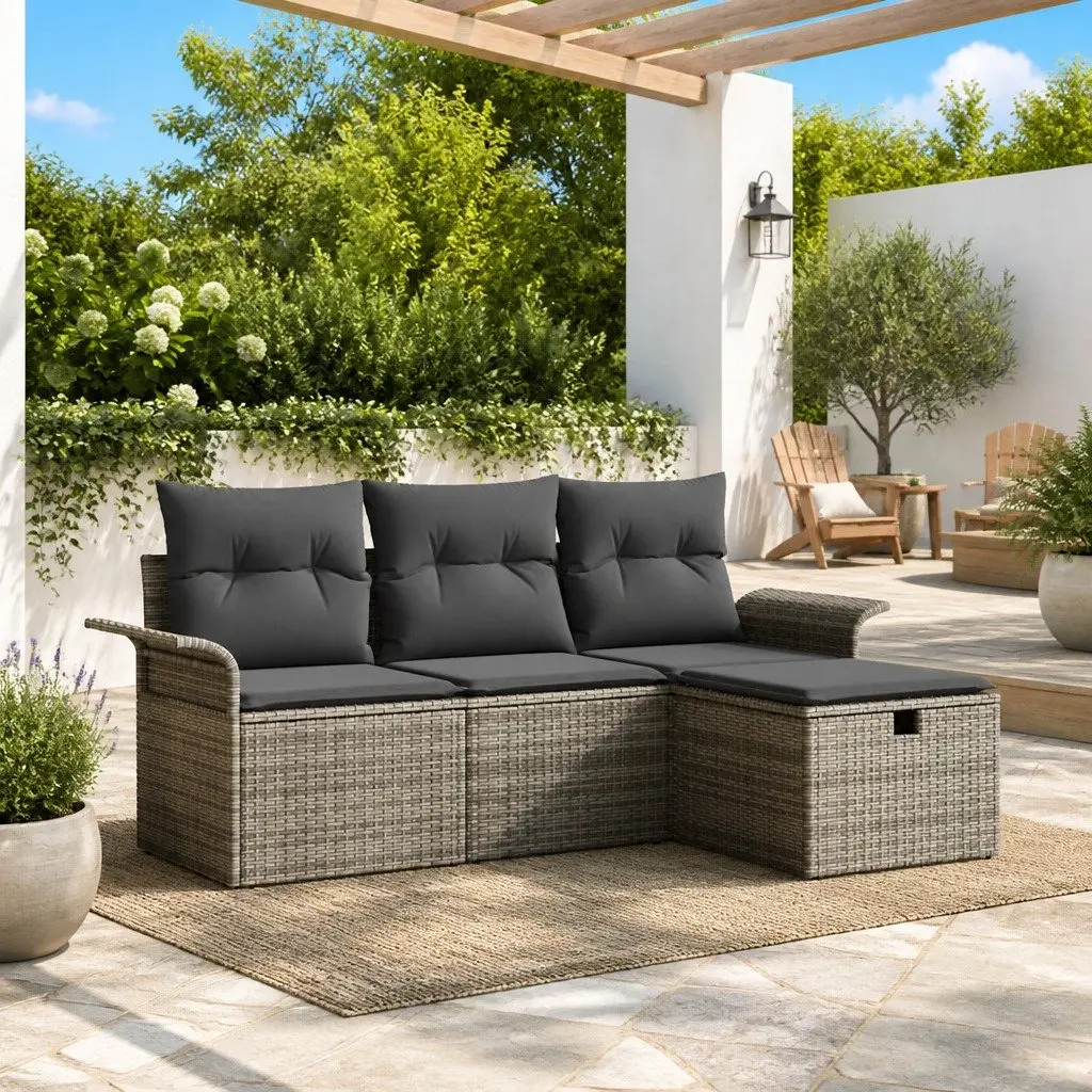 Outdoor Garden Sofa Set 4 Pcs Modular Rattan Furniture with Storage Cushions