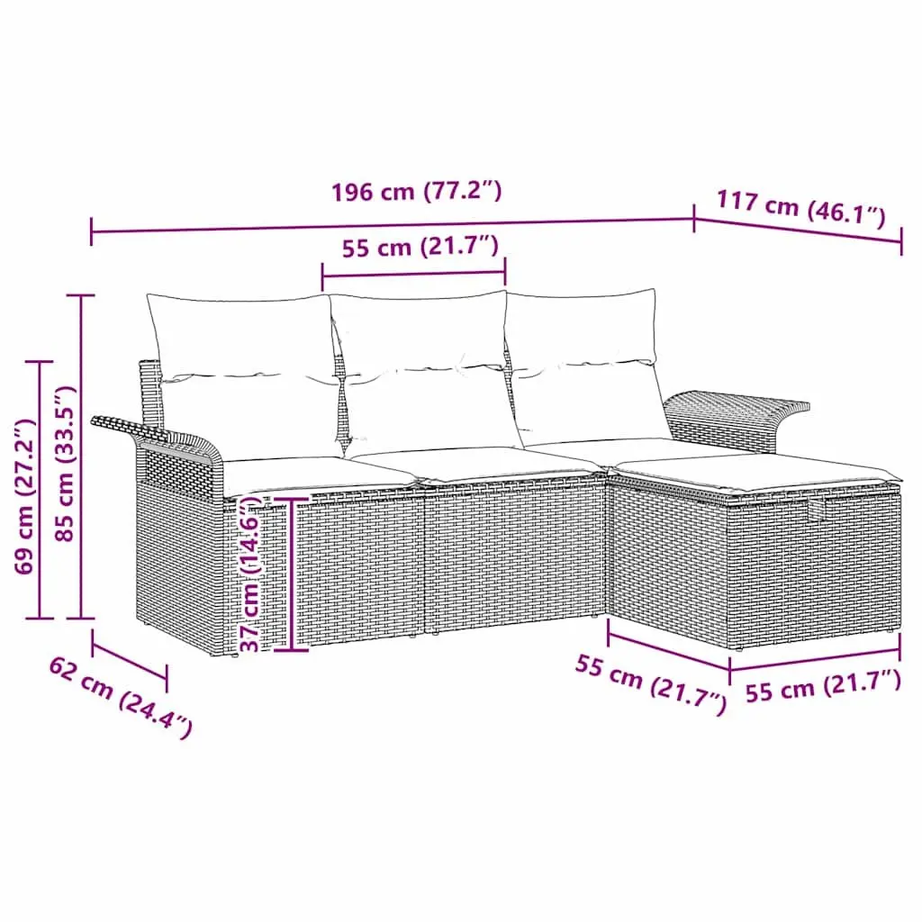 Outdoor Garden Sofa Set 4 Pcs Modular Rattan Furniture with Storage Cushions