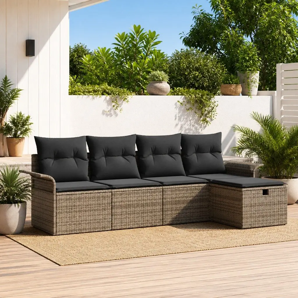 Garden Sofa Set Modular Poly Rattan 5 Piece Light Grey Outdoor Furniture