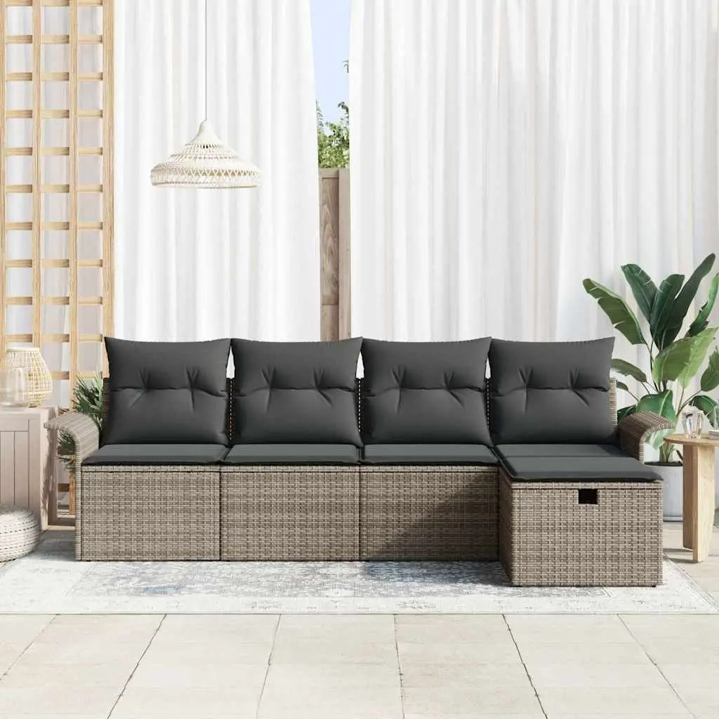 Garden Sofa Set Modular Poly Rattan 5 Piece Light Grey Outdoor Furniture