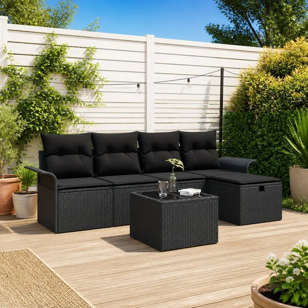 Garden Sofa Set Modular Poly Rattan 6 Piece Beige Outdoor Furniture