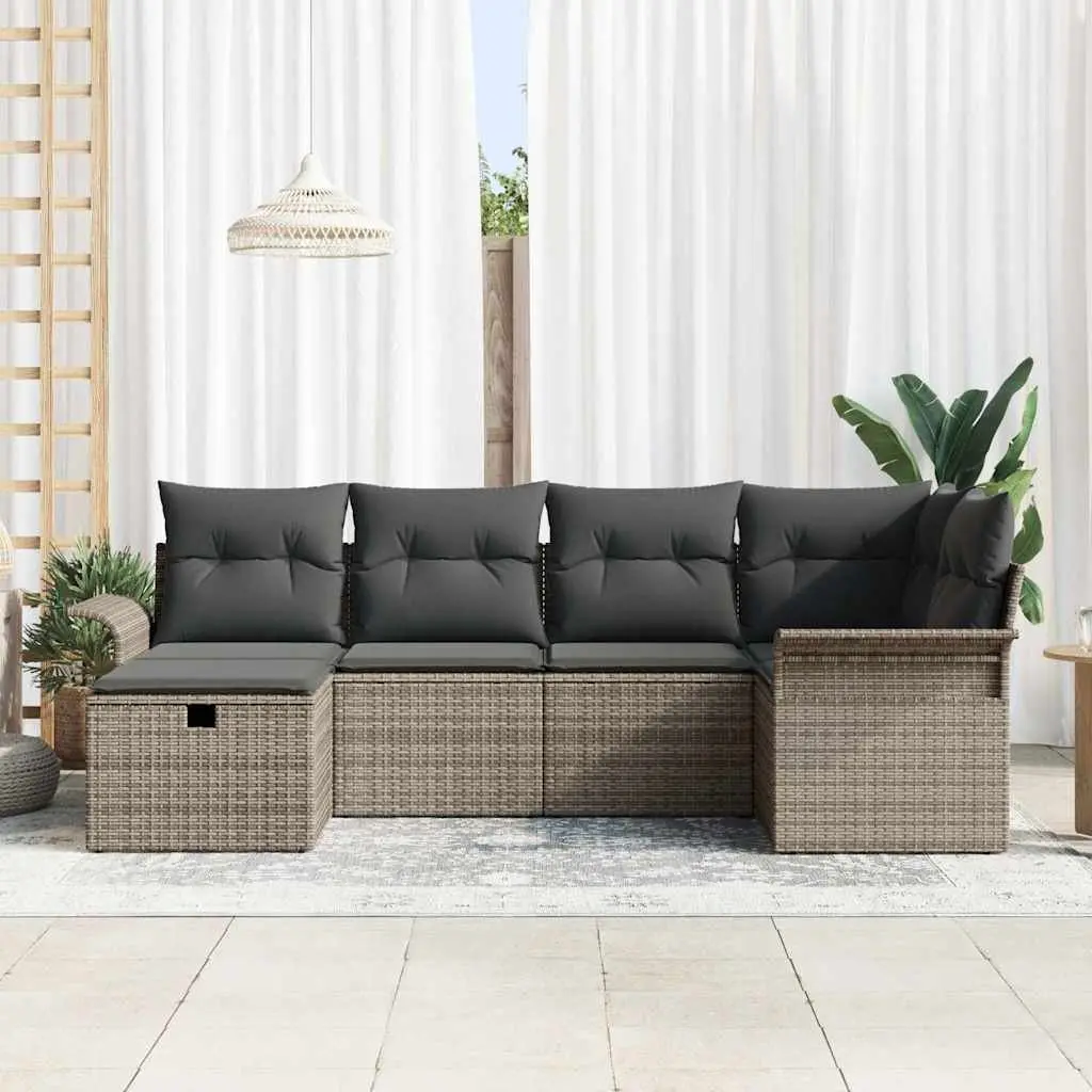 Garden Sofa Set Poly Rattan 6 Piece Brown Outdoor Furniture