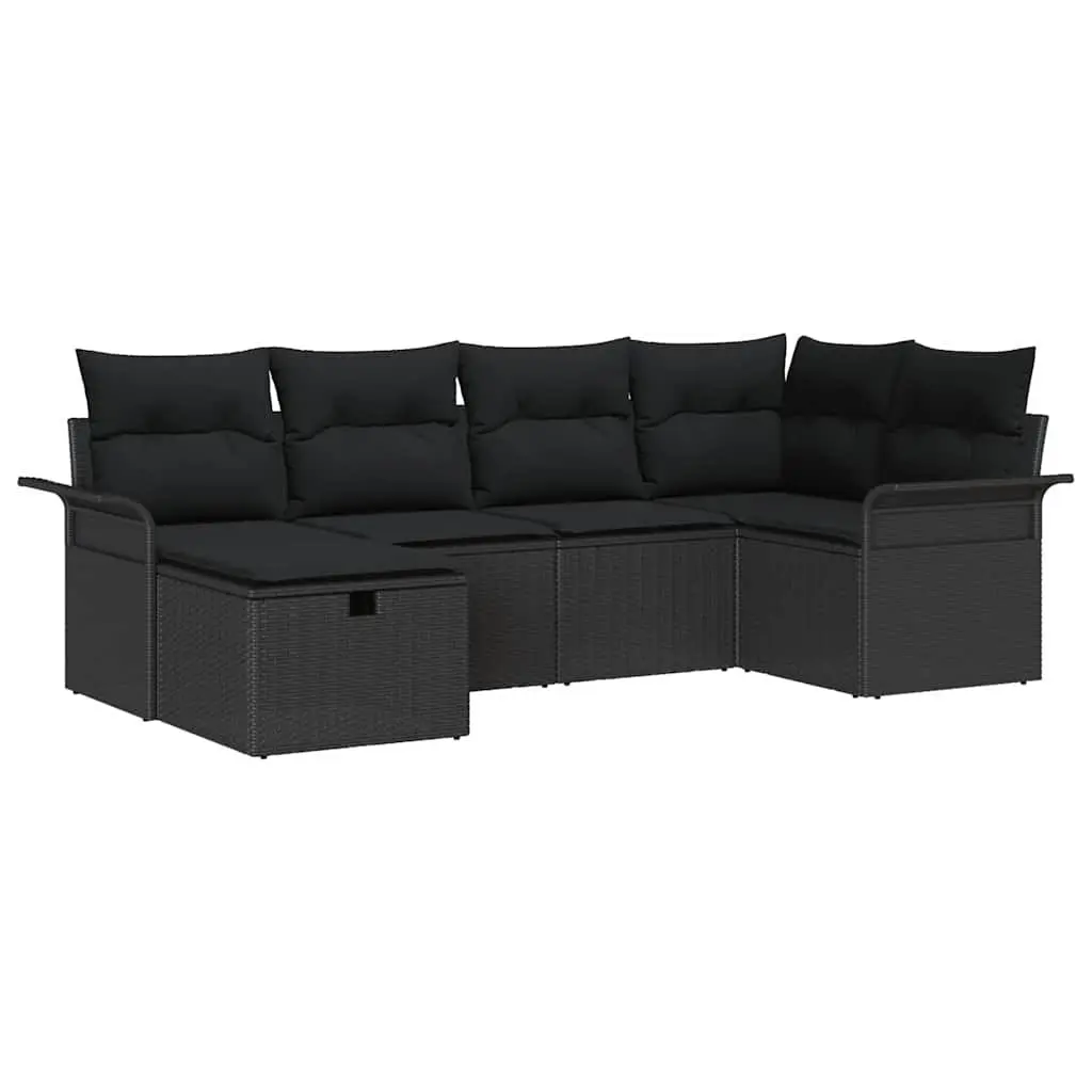 Garden Sofa Set Poly Rattan 6 Piece Outdoor Furniture Grey with Storage