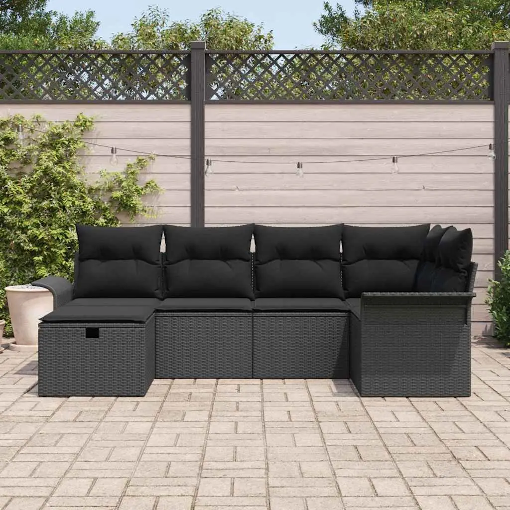 Garden Sofa Set Poly Rattan 6 Piece Outdoor Furniture Grey with Storage