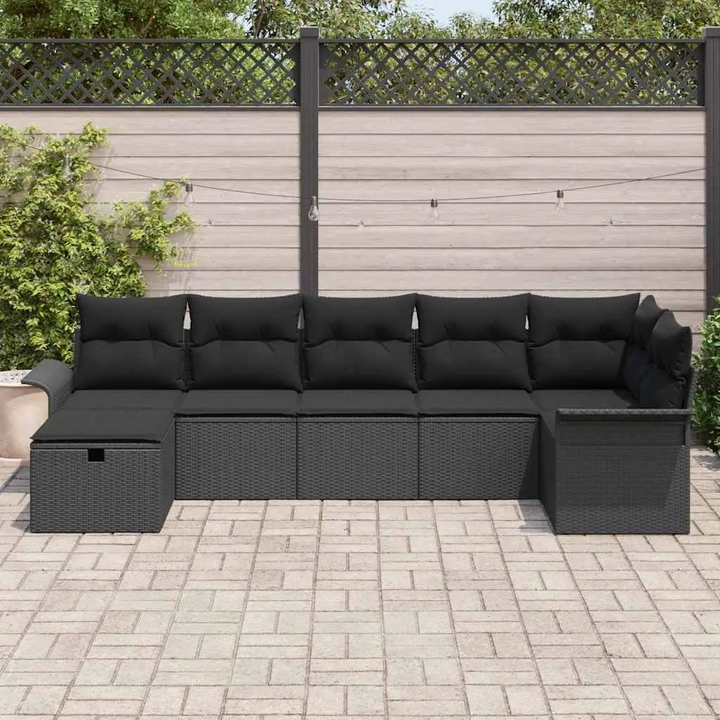 Garden Sofa Set Modular Poly Rattan 7 Pieces Beige Outdoor Furniture with Cushions