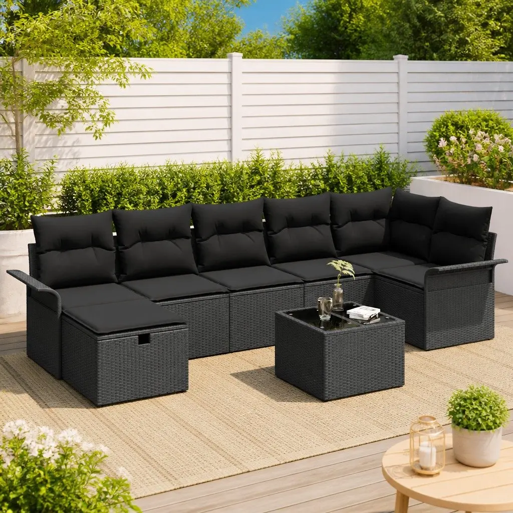 Outdoor Furniture Poly Rattan Modular Sofa Set 8 Pieces Brown with Cushions Flexibly Arranged for Garden or Terrace