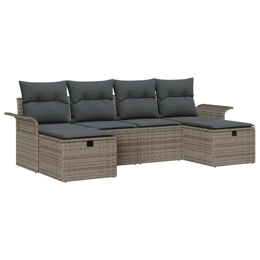6 Piece Modular Outdoor Sofa Set Grey Poly Rattan with Cushions