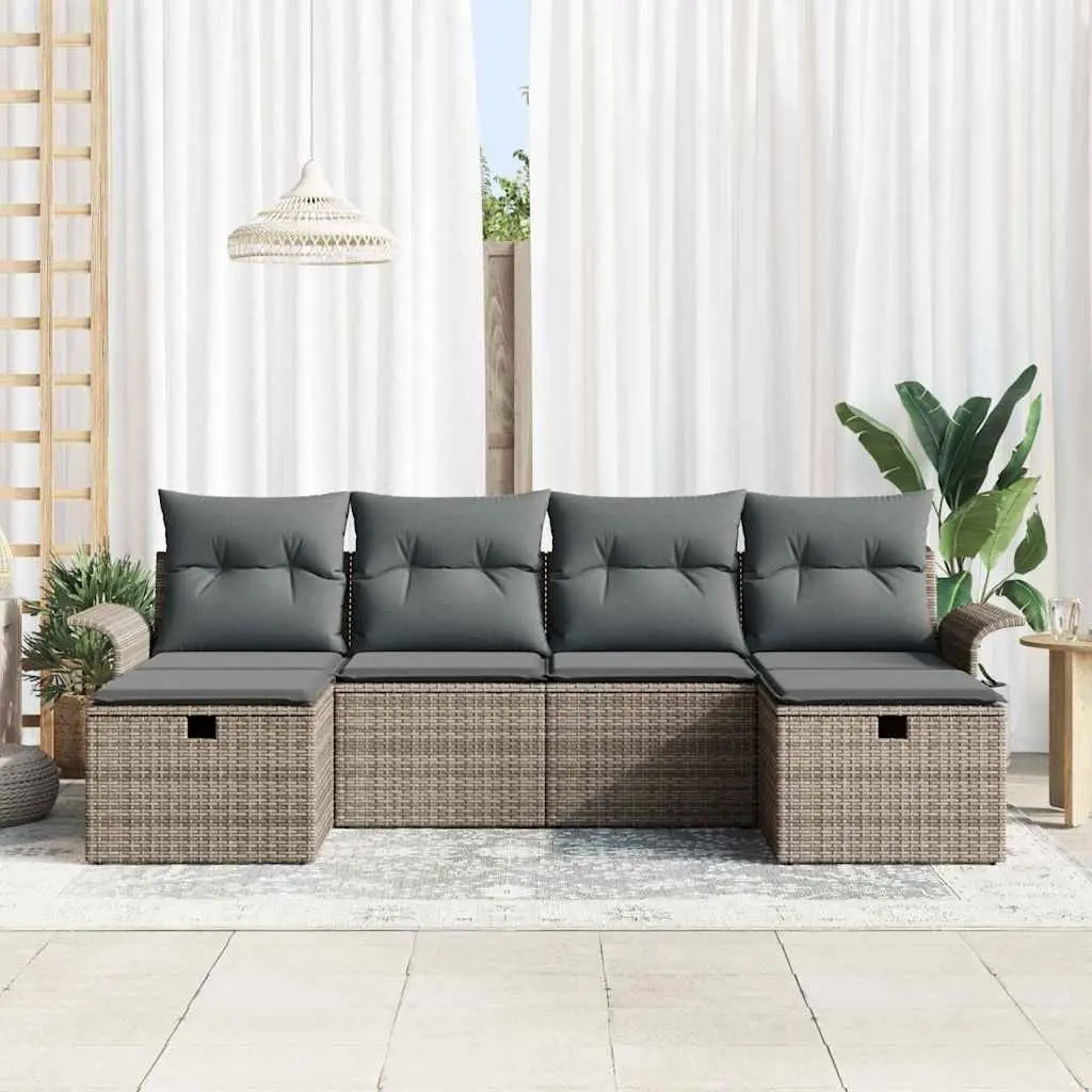 6 Piece Modular Outdoor Sofa Set Grey Poly Rattan with Cushions