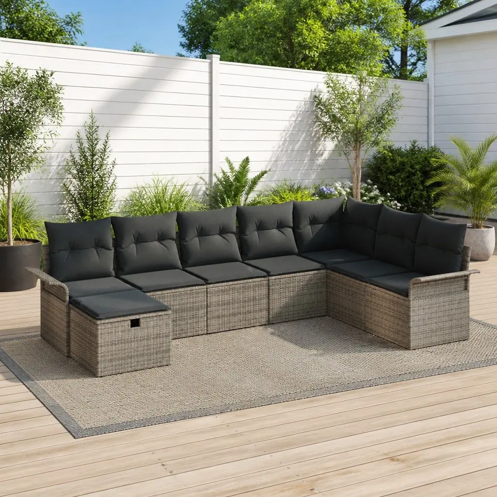 Grey Modular Outdoor Sofa Set 8 Pieces Poly Rattan with Cushions for Flexible Garden Seating
