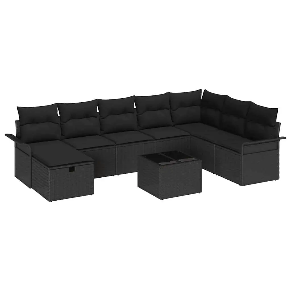 Garden Sofa Set Modular Poly Rattan 9 Piece Black Outdoor Furniture