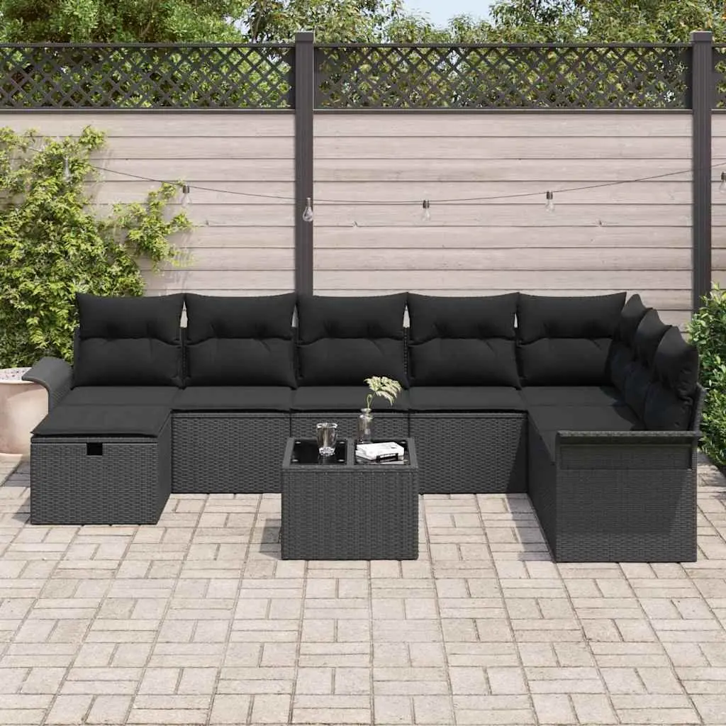 Garden Sofa Set Modular Poly Rattan 9 Piece Black Outdoor Furniture
