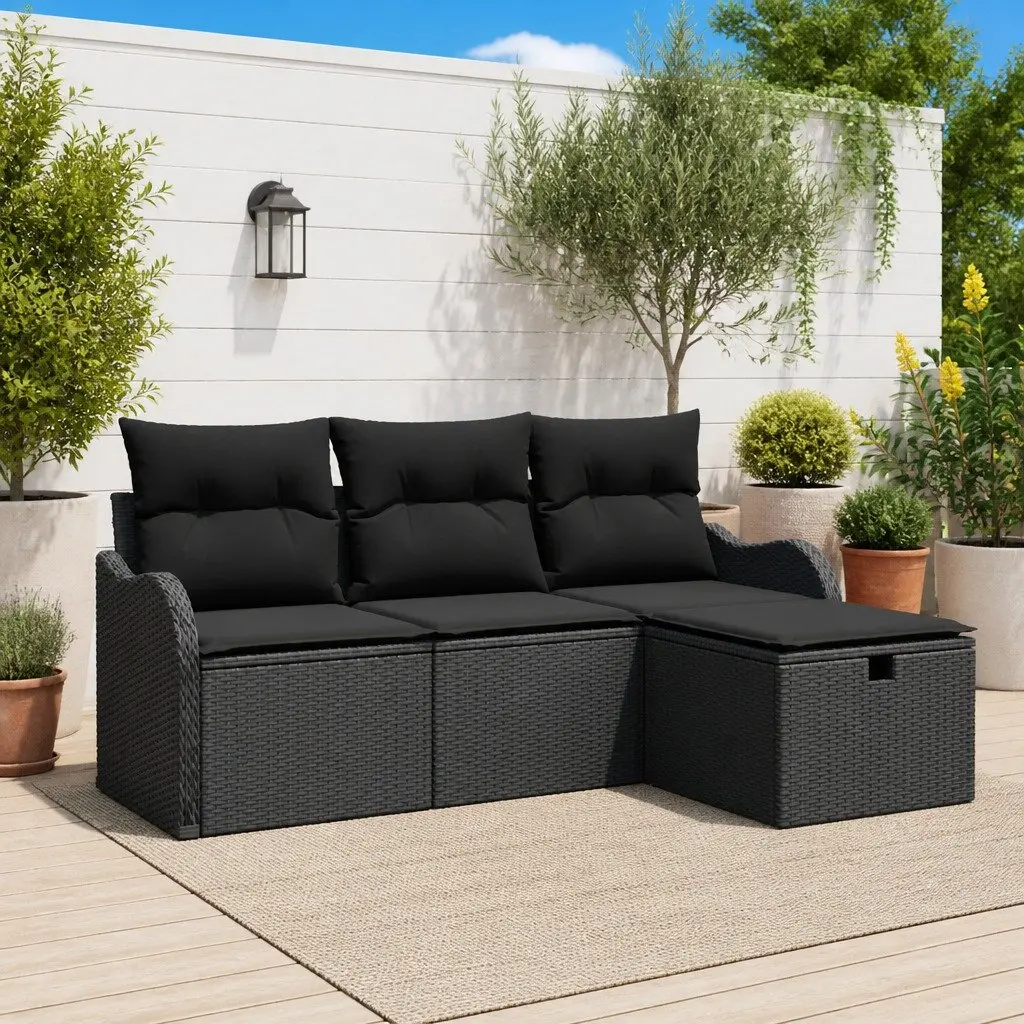 Modular Garden Sofa Set 4 Piece Outdoor Seating Patio Furniture Grey Poly Rattan