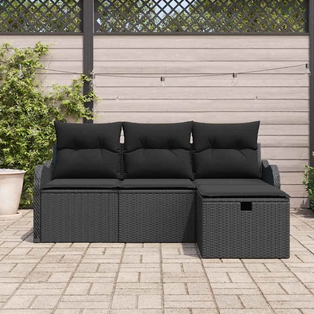 Modular Garden Sofa Set 4 Piece Outdoor Seating Patio Furniture Grey Poly Rattan