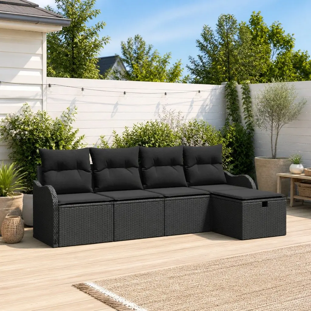 Garden Sofa Set 5 Pieces Modular Poly Rattan Black Outdoor Furniture