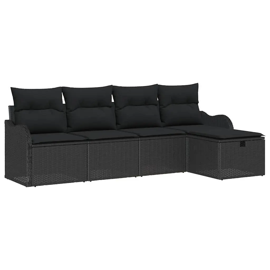Garden Sofa Set 5 Pieces Modular Poly Rattan Black Outdoor Furniture