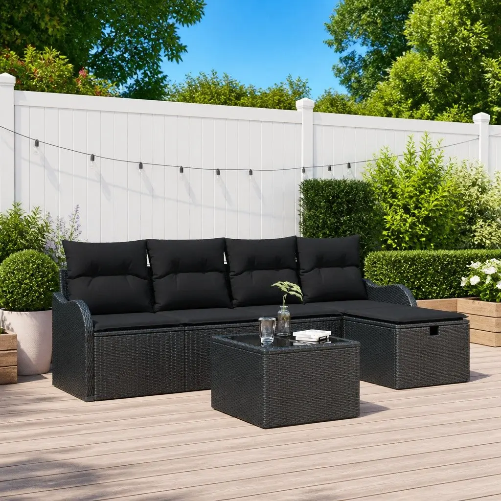 Garden Sofa Set Modular Poly Rattan 6 Pieces Brown