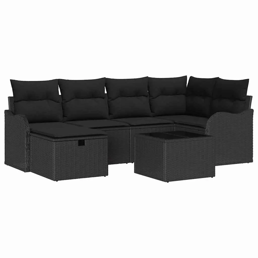 Modular Garden Sofa Set 7 Pieces Outdoor Seating Poly Rattan with Cushions Brown