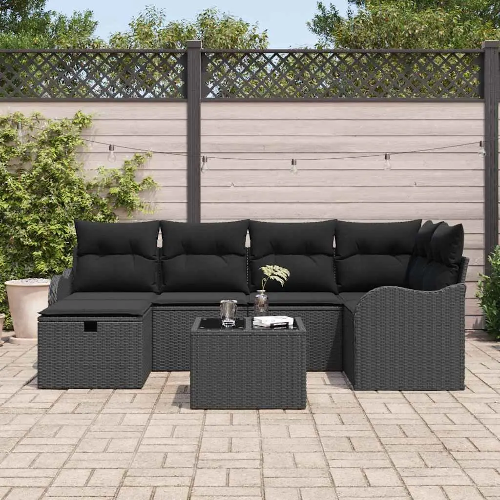 Modular Garden Sofa Set 7 Pieces Outdoor Seating Poly Rattan with Cushions Brown