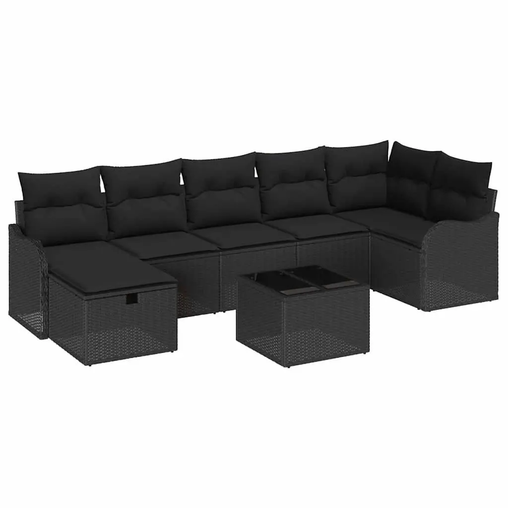 8 Piece Modular Outdoor Sofa Set Black Poly Rattan Furniture with Storage