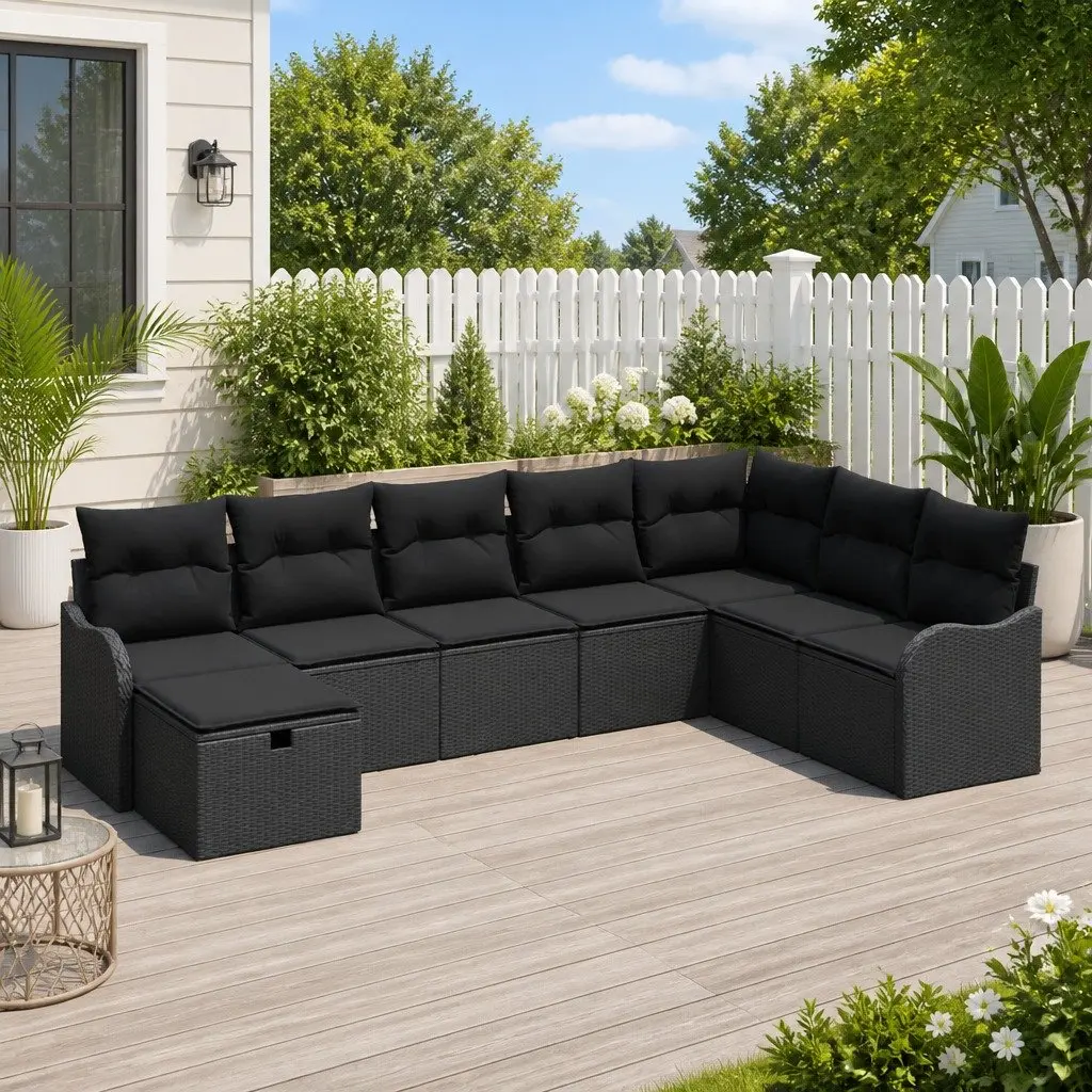 Garden Sofa Set Poly Rattan 8 Pieces Modular Sectional Black