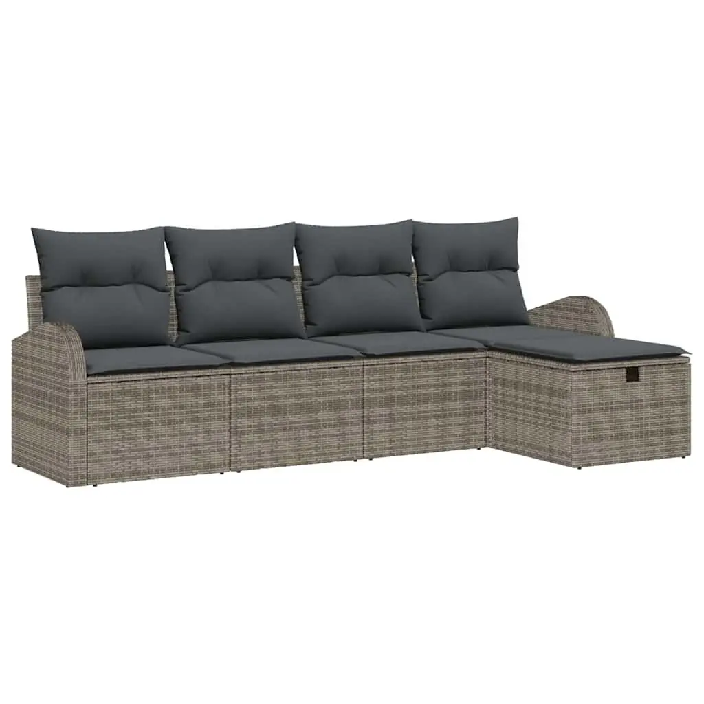 Modular Garden Sofa Set 5 Pieces Grey Poly Rattan Outdoor Patio Furniture with