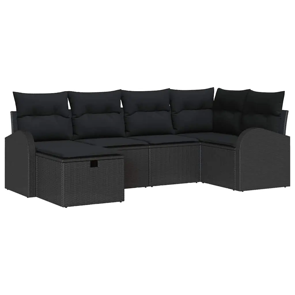 Modular Garden Sofa Set 6 Pieces Black Poly Rattan Outdoor Furniture Patio