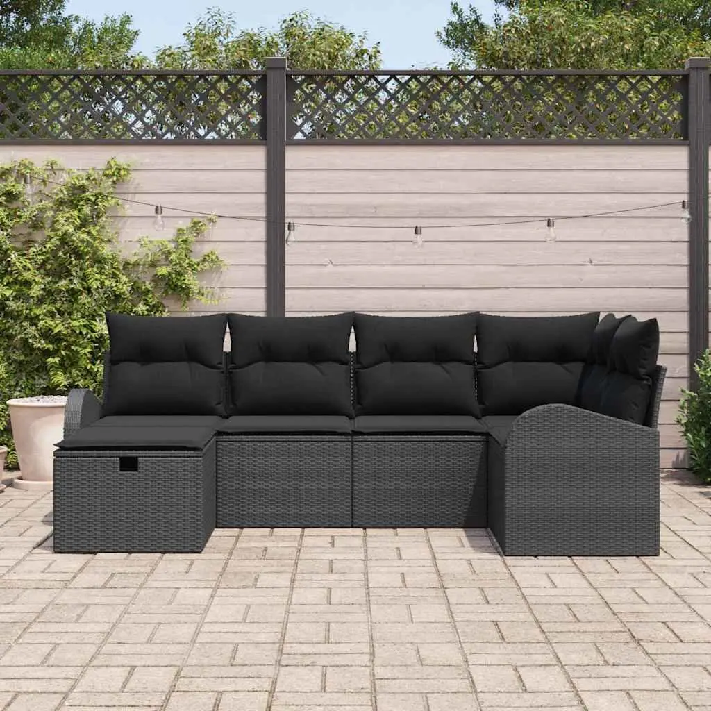 Modular Garden Sofa Set 6 Pieces Black Poly Rattan Outdoor Furniture Patio