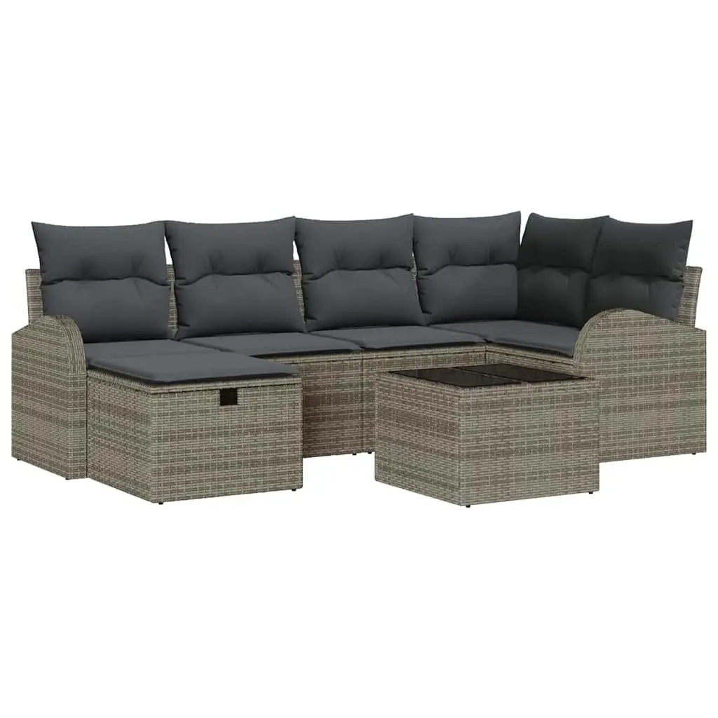 7 Piece Outdoor Sofa Set Modular Grey Poly Rattan with Cushions for Garden and Patio