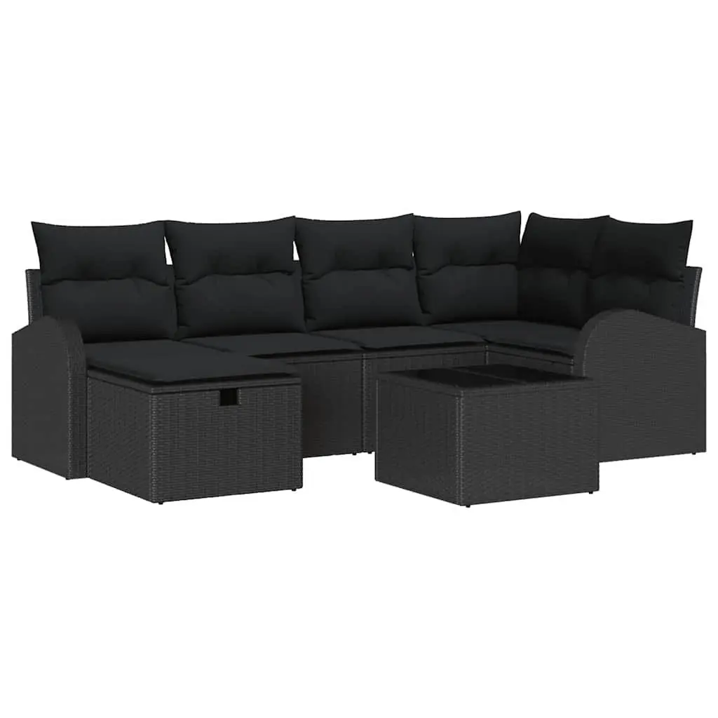 Modular Garden Sofa Set 7 Pieces Black Poly Rattan Outdoor Patio Furniture with